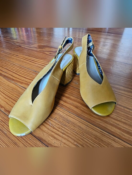 Shoes - Women's Mustard Slingback Block Heel Sandals
